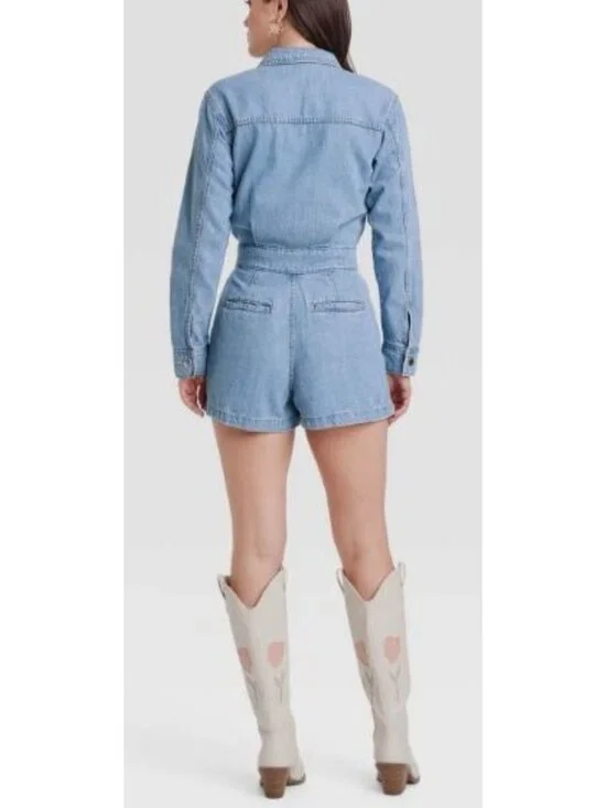 Universal Thread Size 17 Long Sleeve Romper Jean Medium Wash NWT - Picture 2 of 16